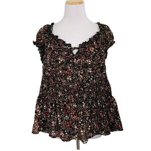 Old Navy Ditsy Floral Print Smocked Top Womens 2X Fall Colors Short Sleeve